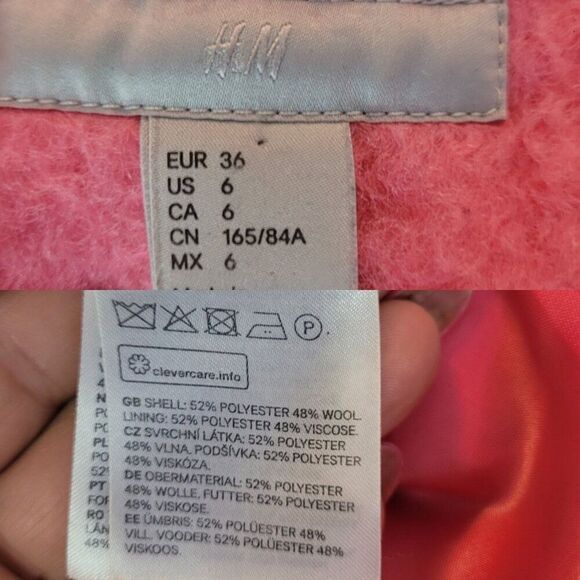 H&M Womens Bubble Gum Pink Wool Oversized Coat 6 Barbiecore Softgirl City Chic - Picture 3 of 8